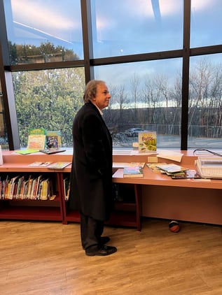 Dr. Jordan in the Media Center at Crotched Mountain School